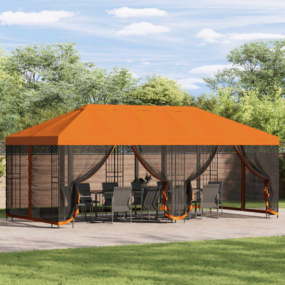Paviljoen met zijwanden 6 x 3 m Oranje Polyester en staal 190