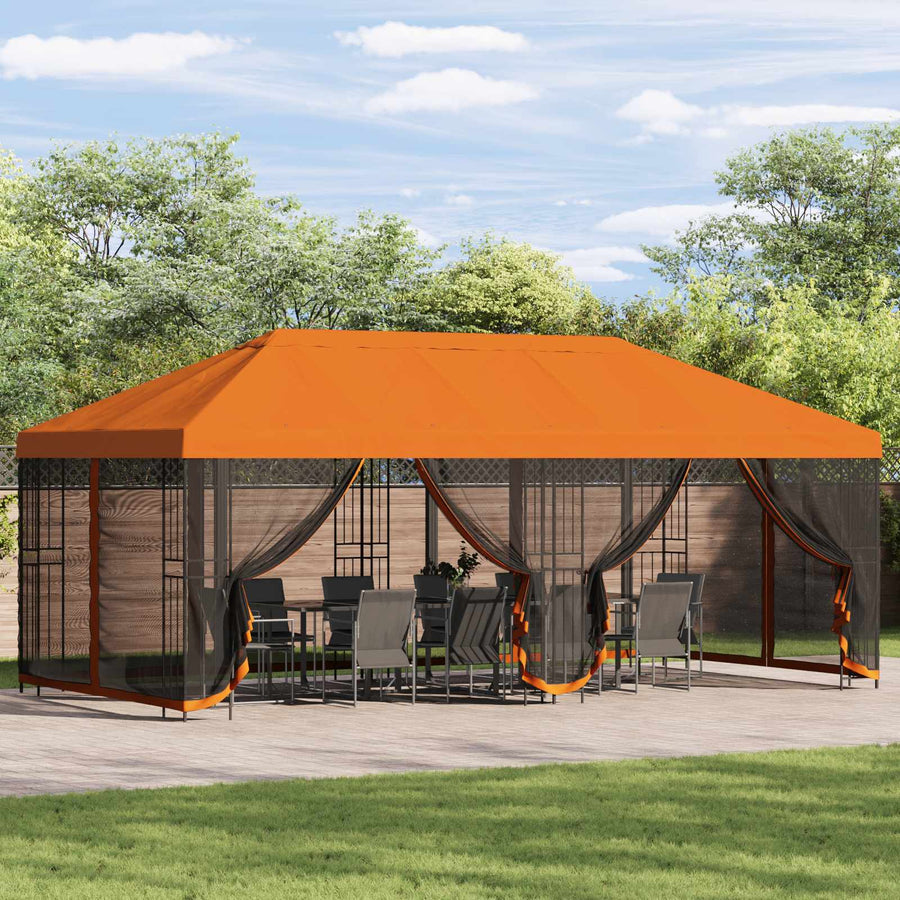 Paviljoen met zijwanden 6 x 3 m Oranje Polyester en staal 190