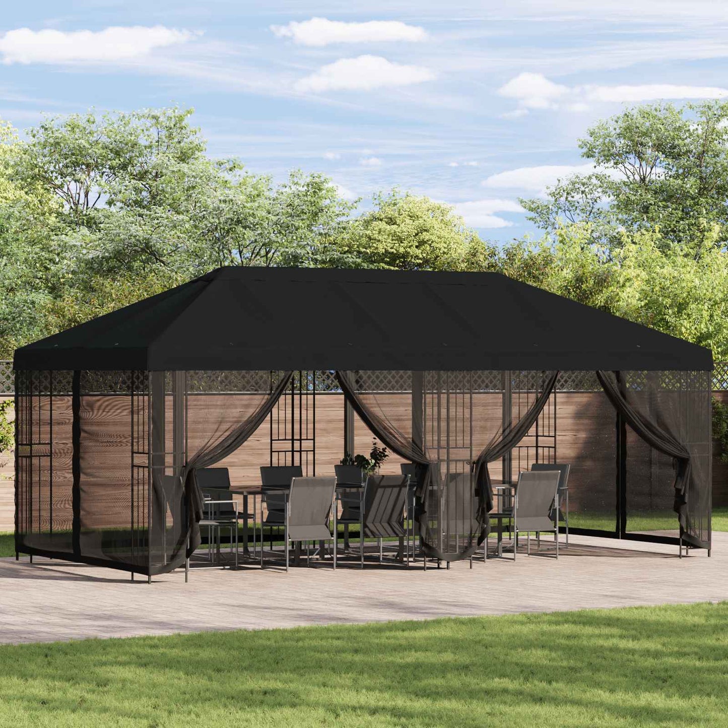 Paviljoen met zijwanden 6 x 3 m Zwart Polyester en staal 190