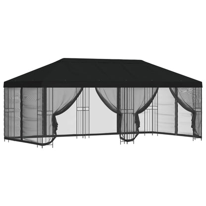 Paviljoen met zijwanden 6 x 3 m Zwart Polyester en staal 190