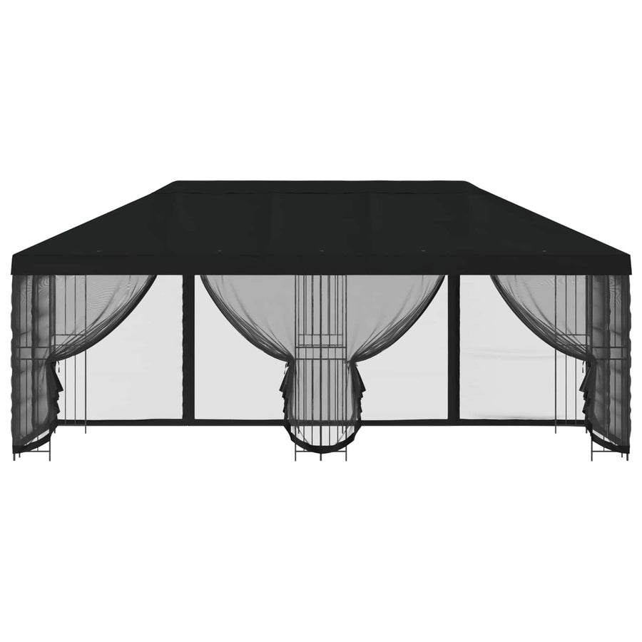 Paviljoen met zijwanden 6 x 3 m Zwart Polyester en staal 190