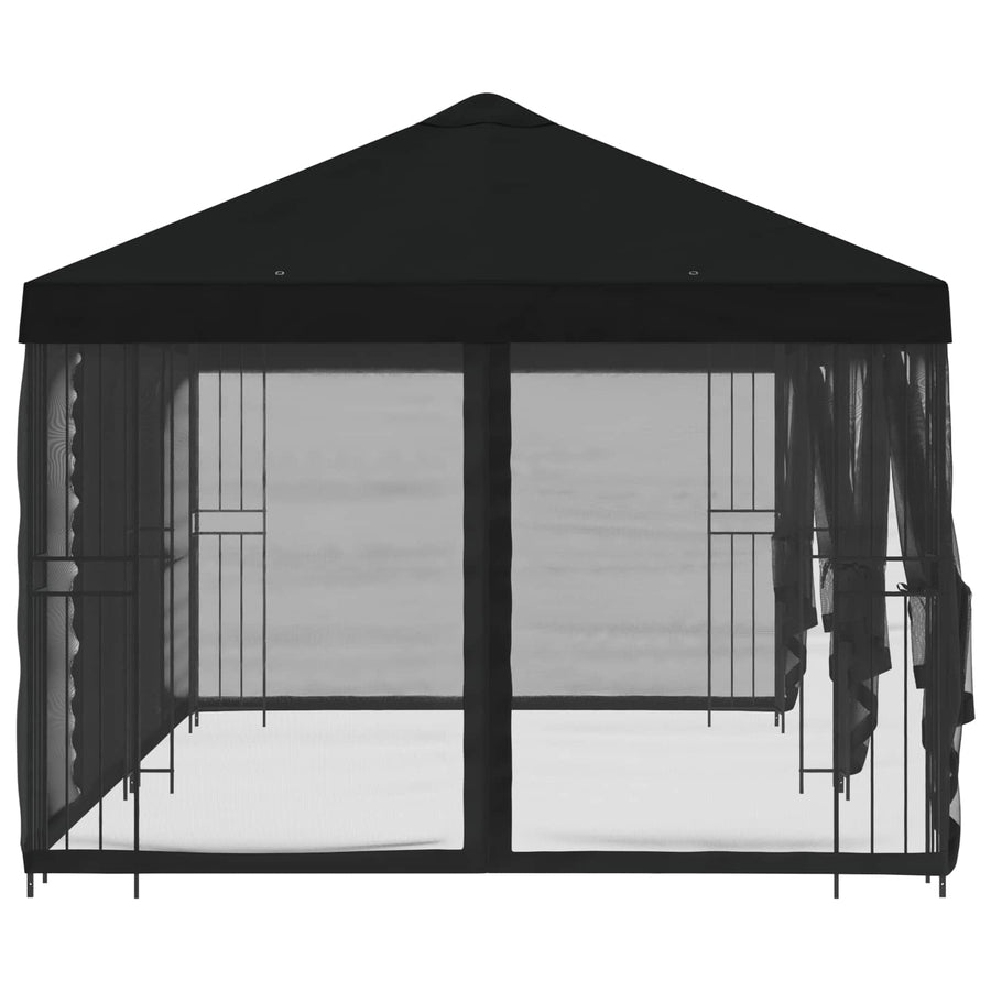 Paviljoen met zijwanden 6 x 3 m Zwart Polyester en staal 190