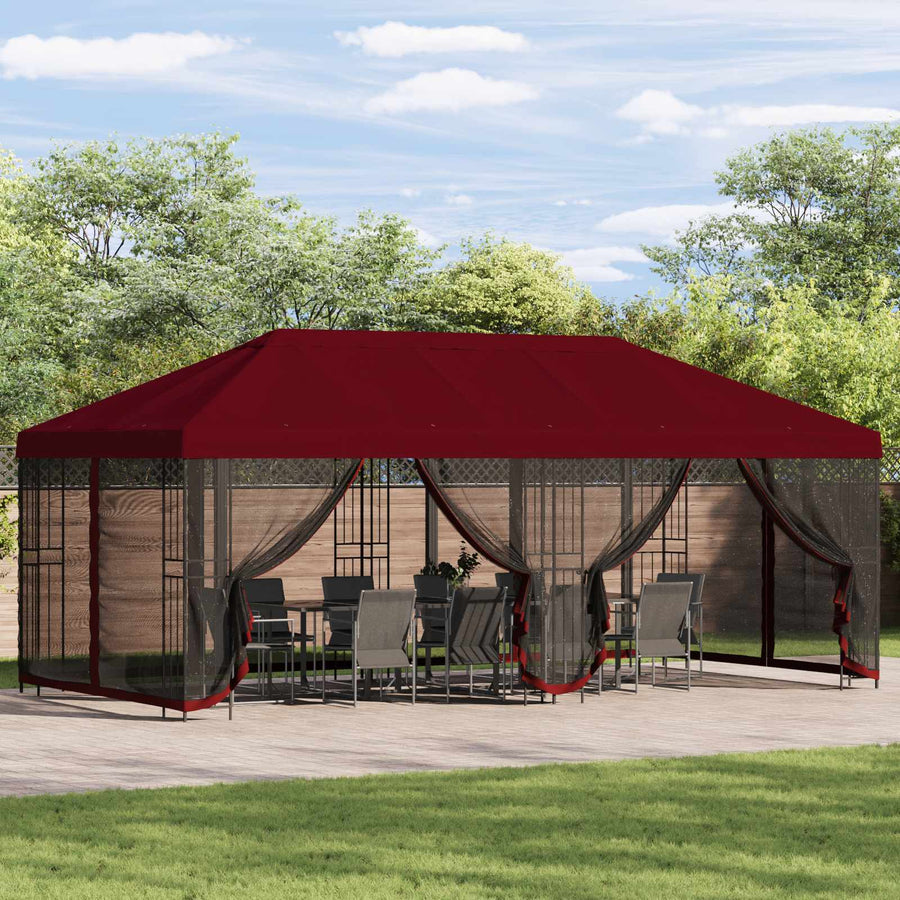 Paviljoen met zijwanden 6 x 3 m Bordeauxrood Polyester en staal