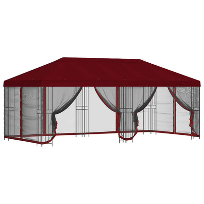 Paviljoen met zijwanden 6 x 3 m Bordeauxrood Polyester en staal