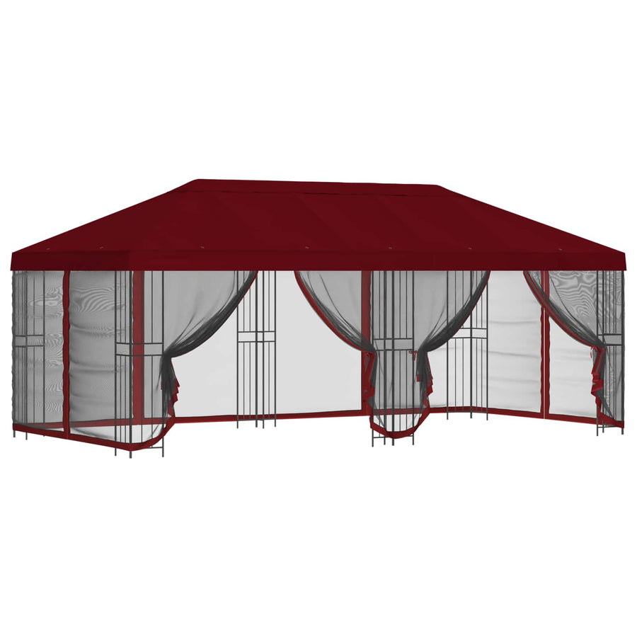 Paviljoen met zijwanden 6 x 3 m Bordeauxrood Polyester en staal