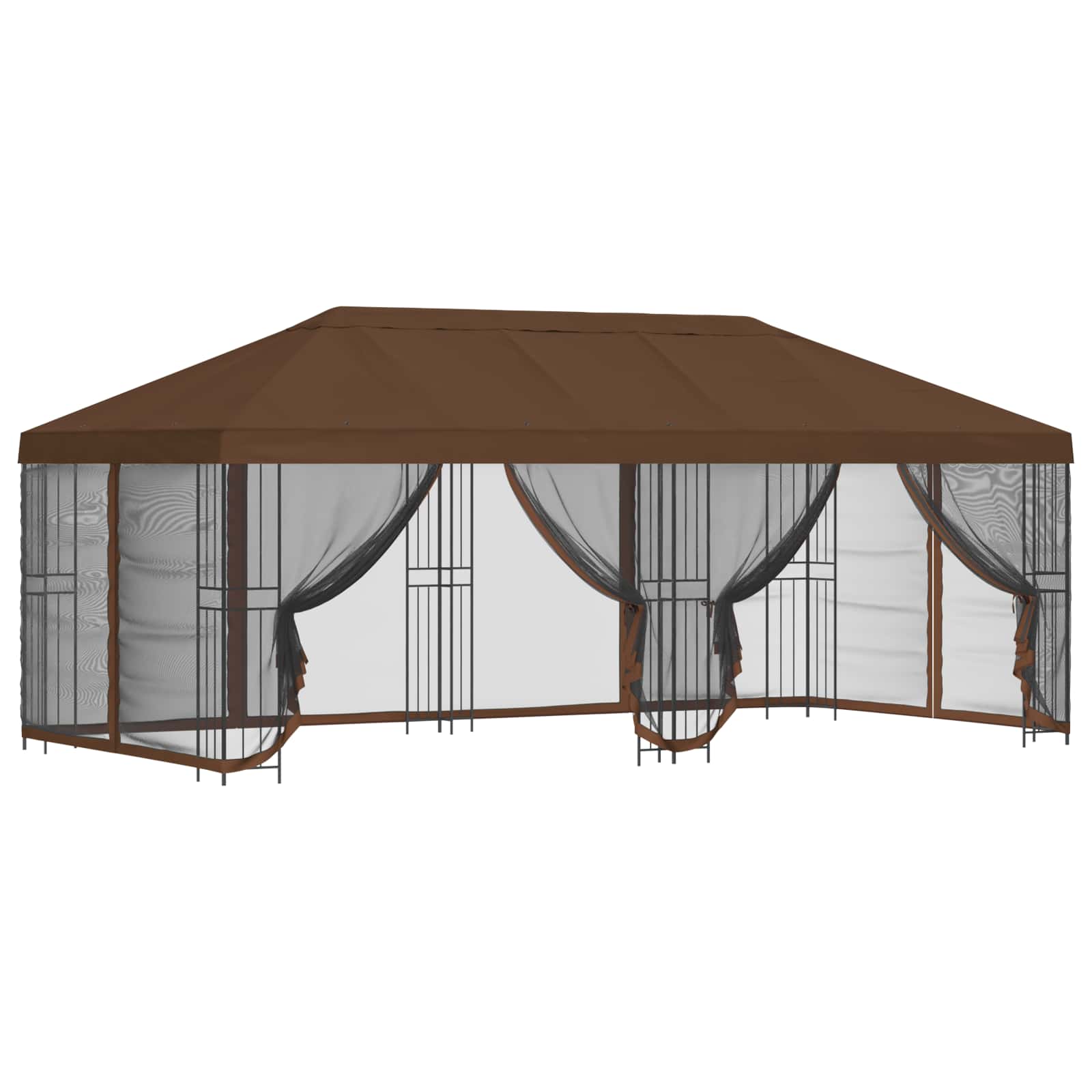 Paviljoen met zijwanden 6 x 3 m Bruin Polyester en staal 190