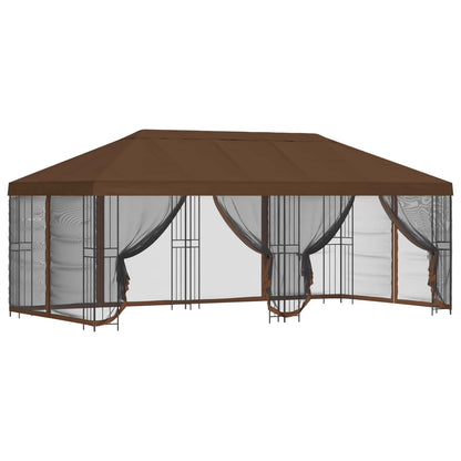 Paviljoen met zijwanden 6 x 3 m Bruin Polyester en staal 190