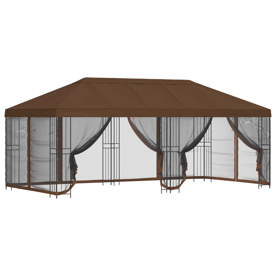 Paviljoen met zijwanden 6 x 3 m Bruin Polyester en staal 190