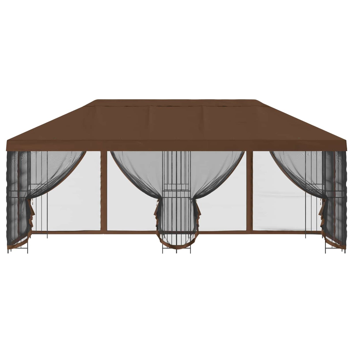 Paviljoen met zijwanden 6 x 3 m Bruin Polyester en staal 190