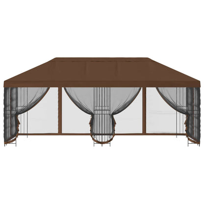 Paviljoen met zijwanden 6 x 3 m Bruin Polyester en staal 190