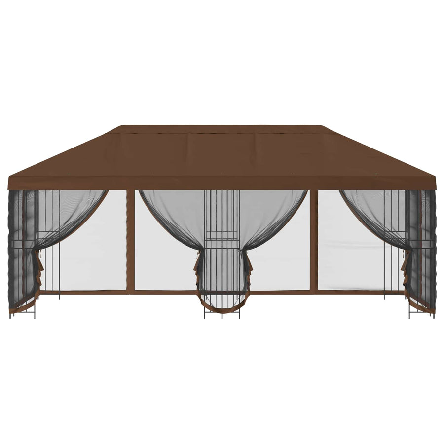 Paviljoen met zijwanden 6 x 3 m Bruin Polyester en staal 190