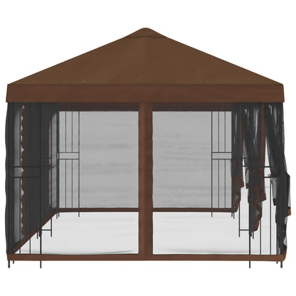 Paviljoen met zijwanden 6 x 3 m Bruin Polyester en staal 190