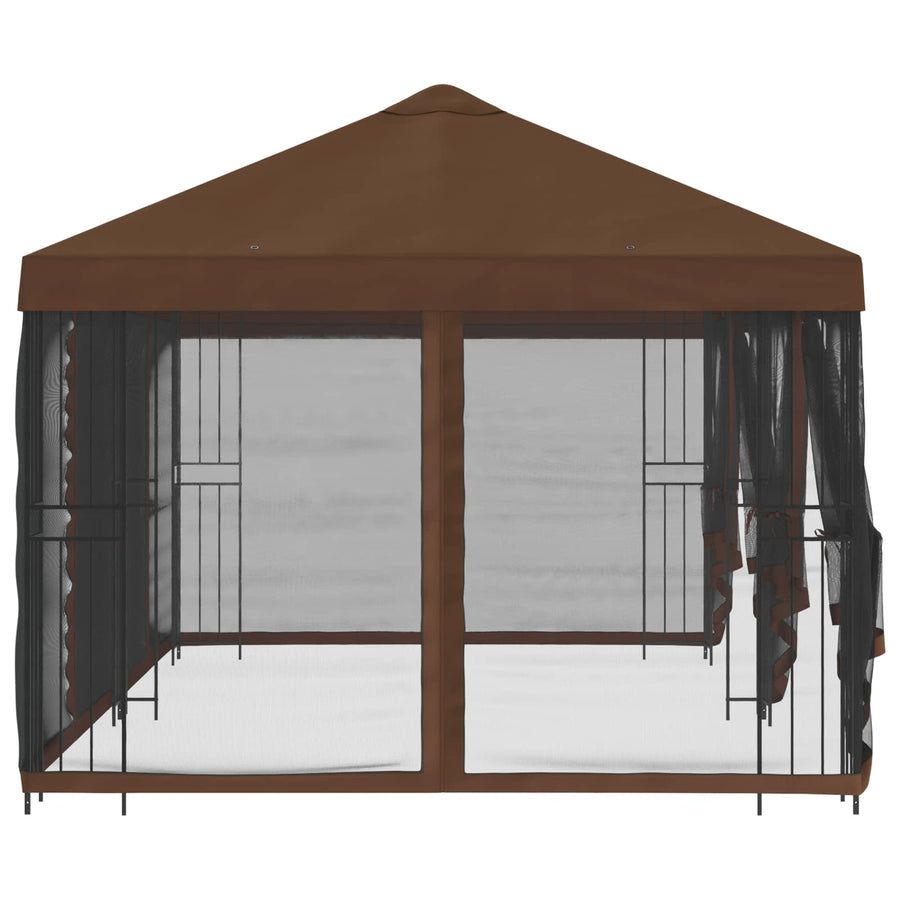 Paviljoen met zijwanden 6 x 3 m Bruin Polyester en staal 190