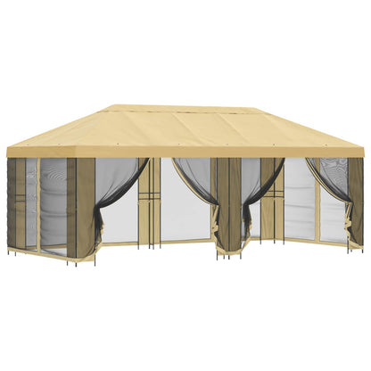 Paviljoen met zijwanden 6 x 3 m Crèmekleurig Polyester en staal