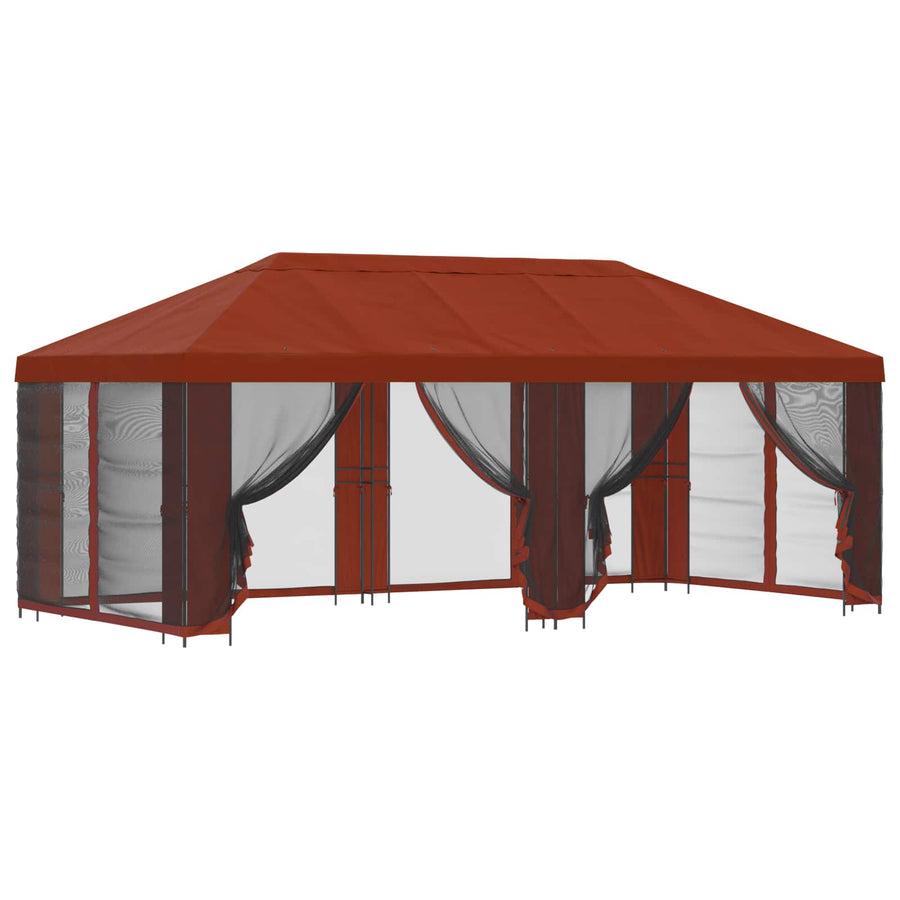 Paviljoen met zijwanden 6 x 3 m Terracotta Polyester en staal