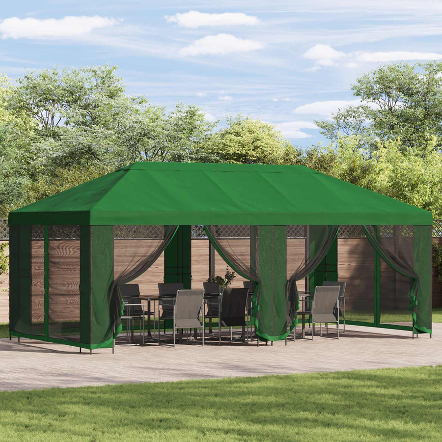 Paviljoen met zijwanden 6 x 3 m Groen Polyester en staal 190