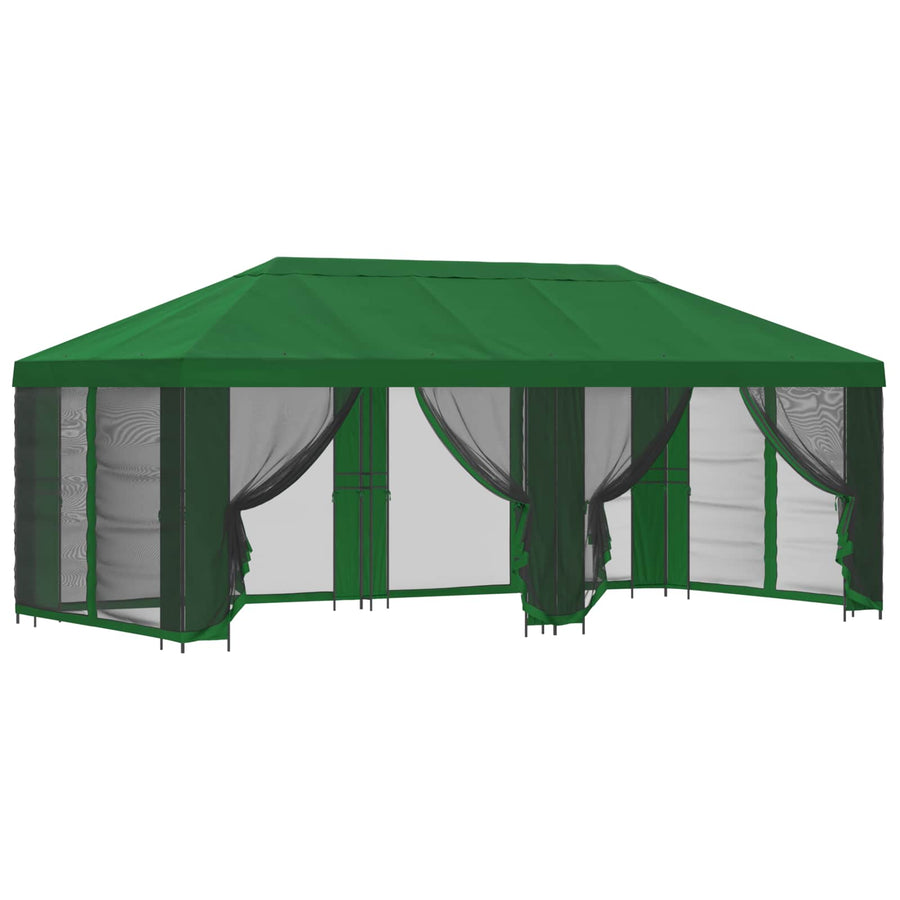 Paviljoen met zijwanden 6 x 3 m Groen Polyester en staal 190