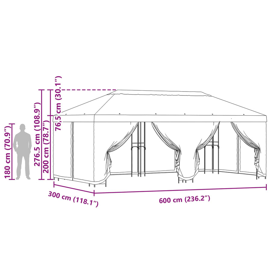 Paviljoen met zijwanden 6 x 3 m Groen Polyester en staal 190