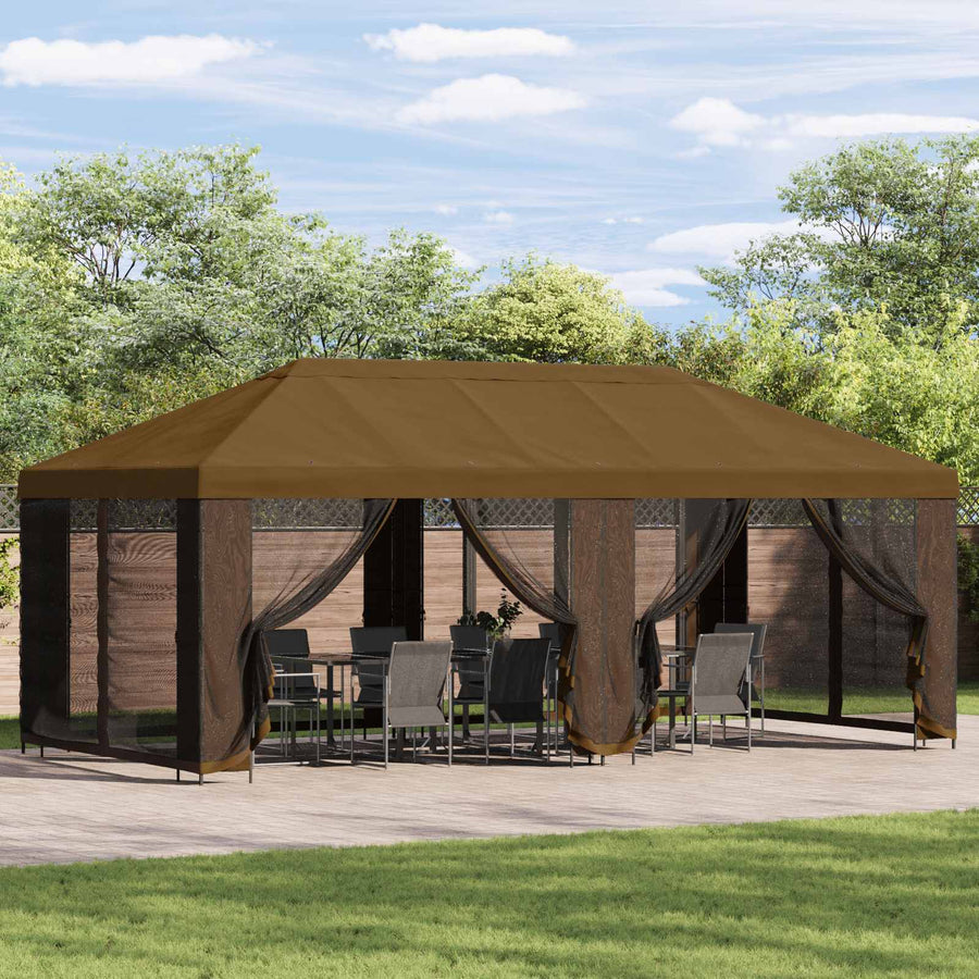 Paviljoen met zijwanden 6 x 3 m Taupe Polyester en staal 190