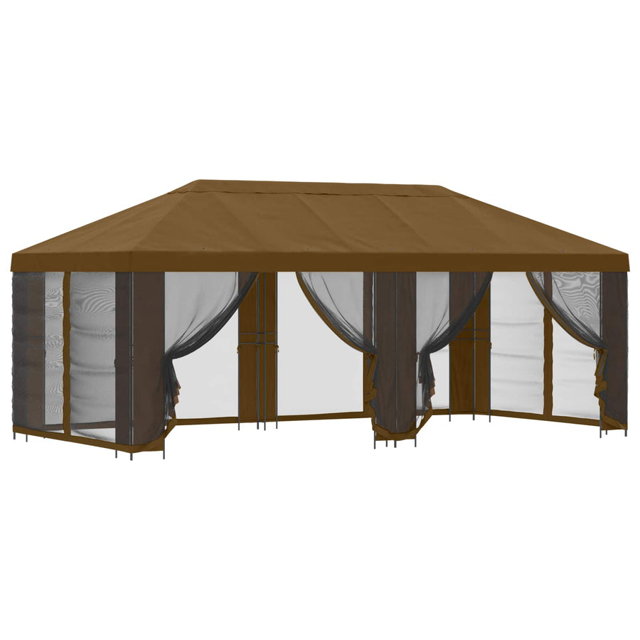 Paviljoen met zijwanden 6 x 3 m Taupe Polyester en staal 190