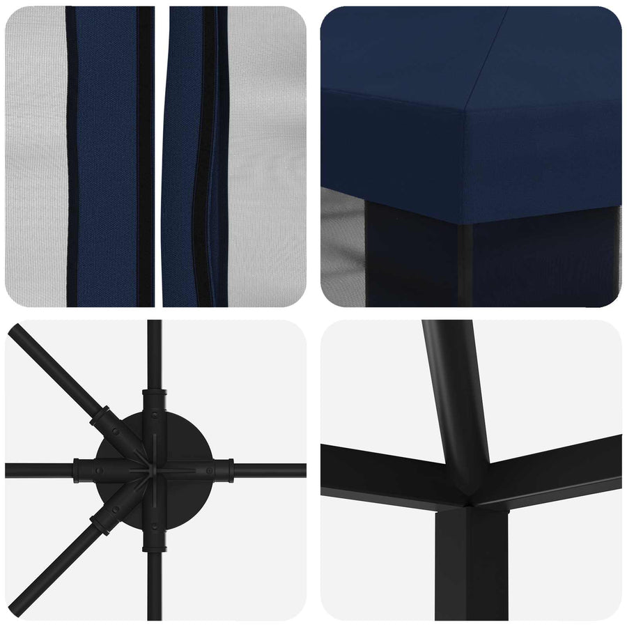 Paviljoen met zijwanden 6 x 3 m Blauw Polyester en staal 190