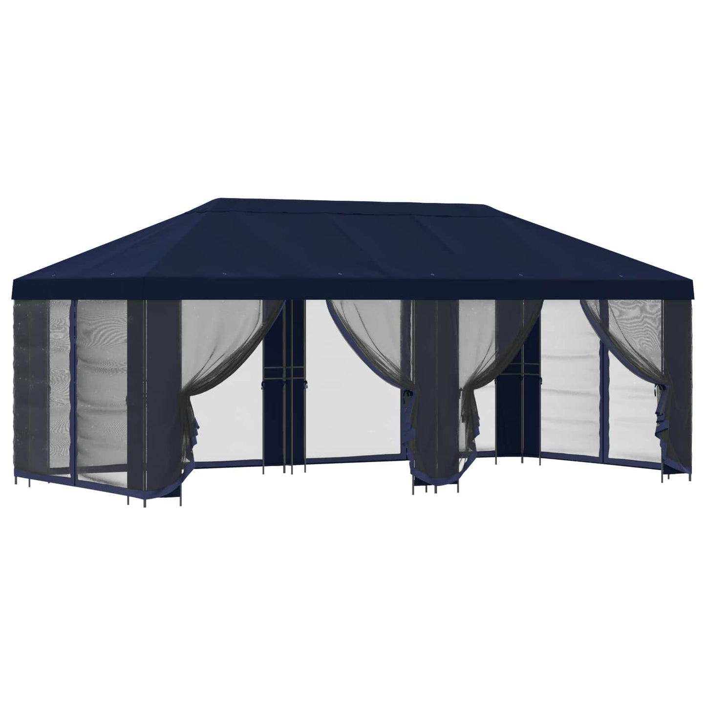 Paviljoen met zijwanden 6 x 3 m Blauw Polyester en staal 190