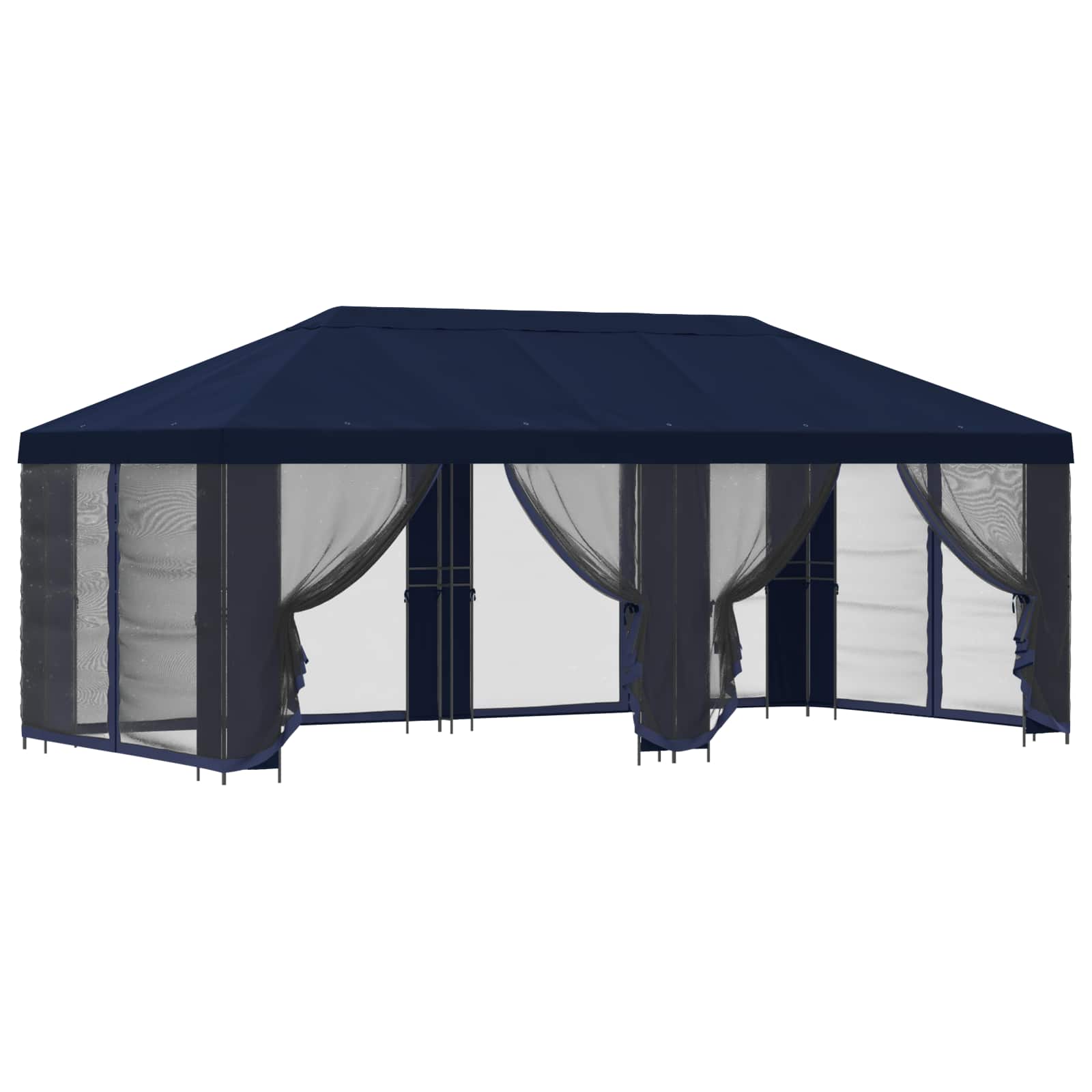 Paviljoen met zijwanden 6 x 3 m Blauw Polyester en staal 190