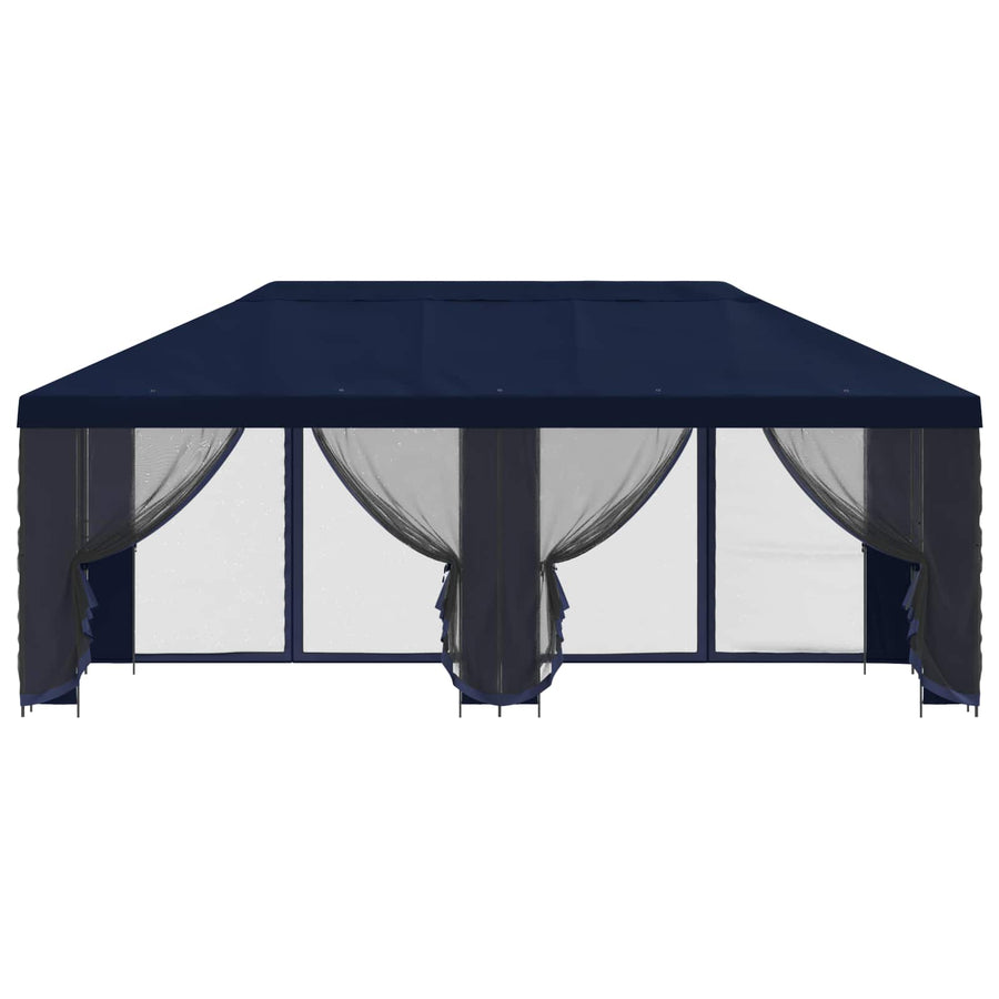Paviljoen met zijwanden 6 x 3 m Blauw Polyester en staal 190