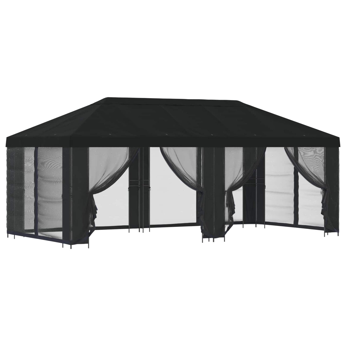 Paviljoen met zijwanden 6 x 3 m Zwart Polyester en staal 190