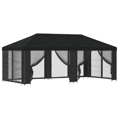 Paviljoen met zijwanden 6 x 3 m Zwart Polyester en staal 190