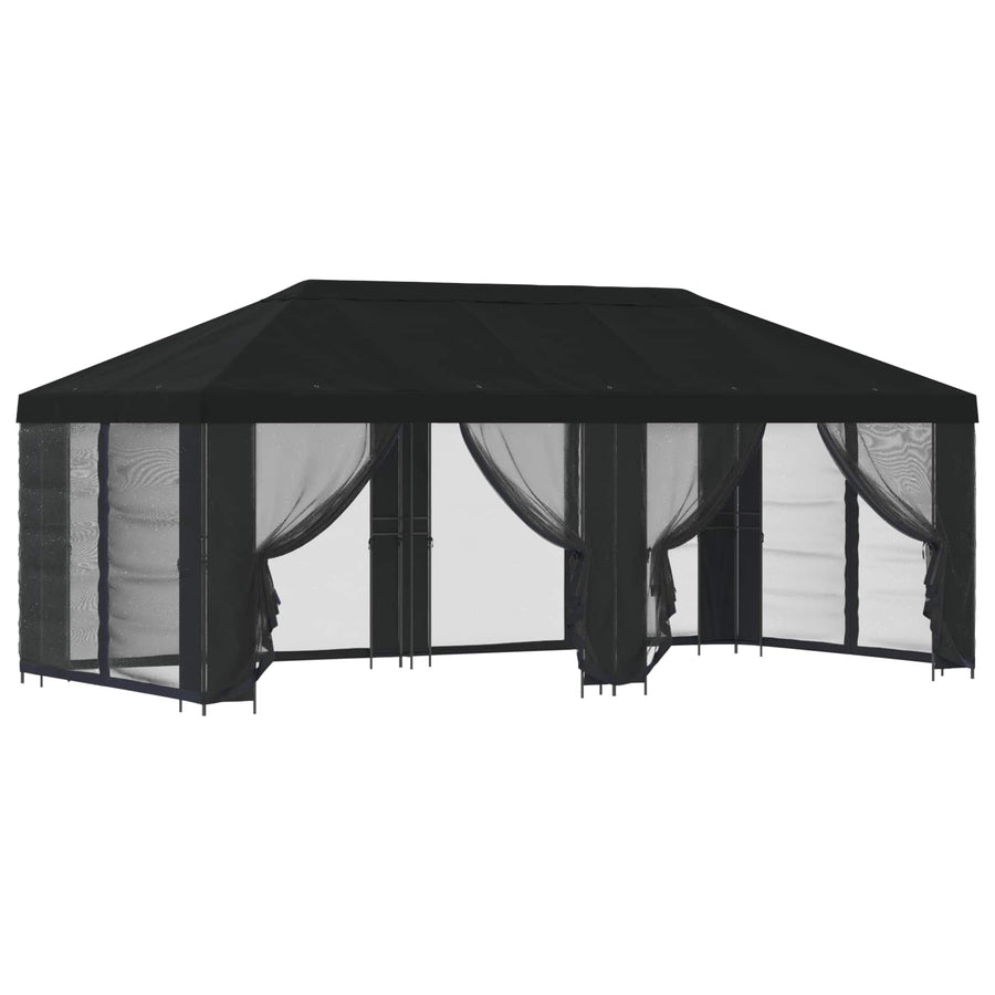Paviljoen met zijwanden 6 x 3 m Zwart Polyester en staal 190