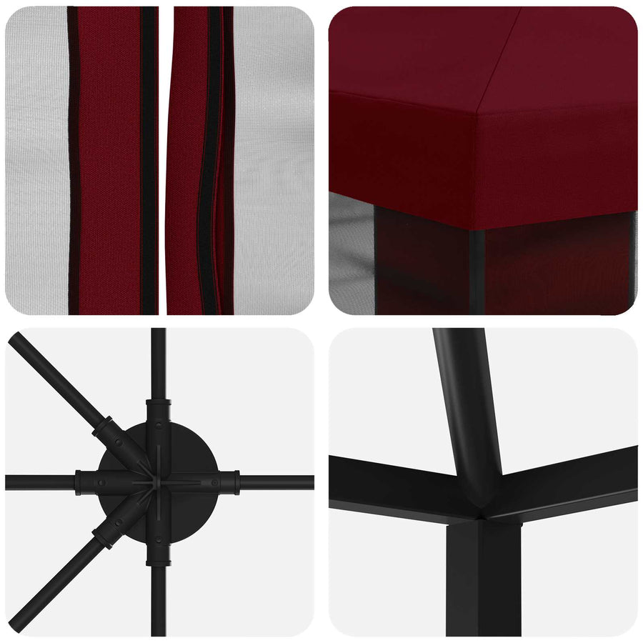 Paviljoen met zijwanden 6 x 3 m Bordeauxrood Polyester en staal
