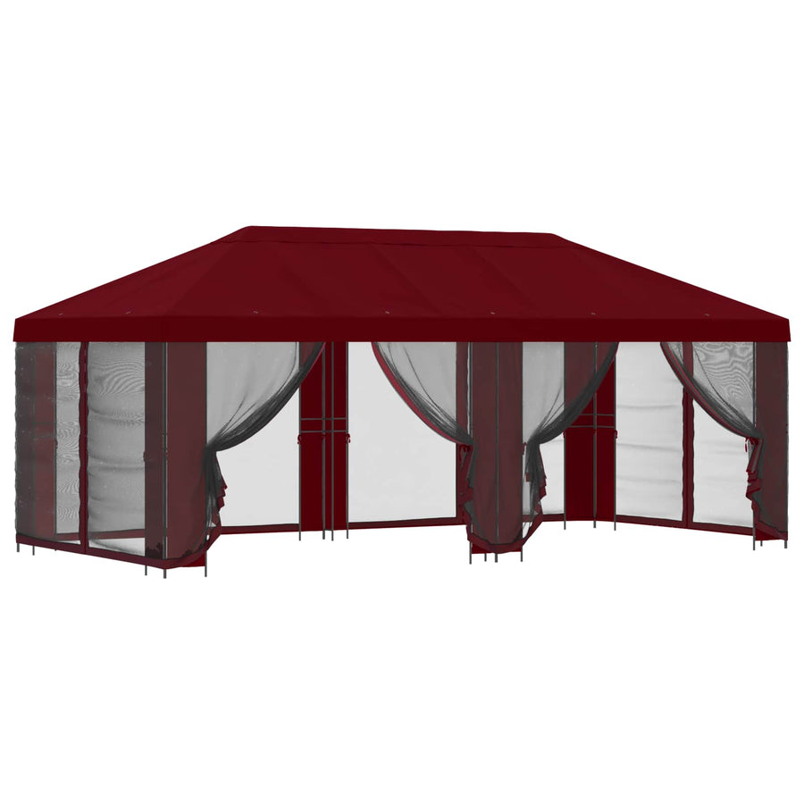 Paviljoen met zijwanden 6 x 3 m Bordeauxrood Polyester en staal