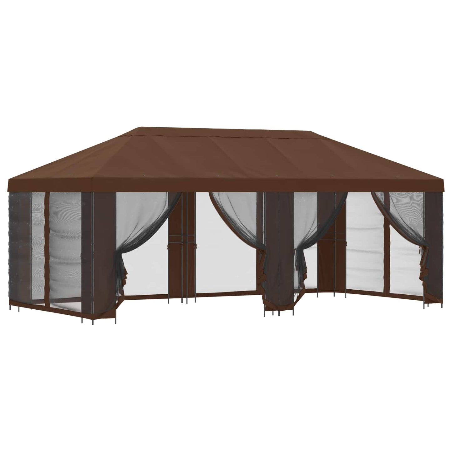 Paviljoen met zijwanden 6 x 3 m Bruin Polyester en staal 190