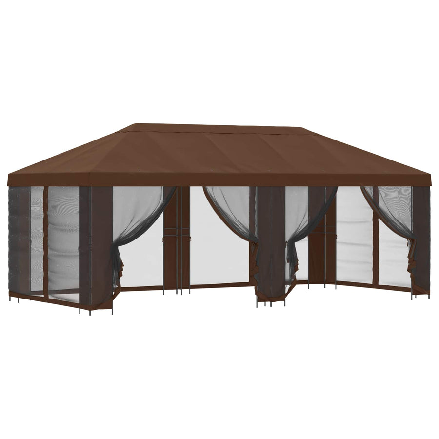 Paviljoen met zijwanden 6 x 3 m Bruin Polyester en staal 190