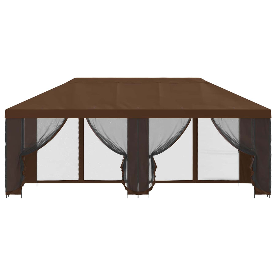 Paviljoen met zijwanden 6 x 3 m Bruin Polyester en staal 190
