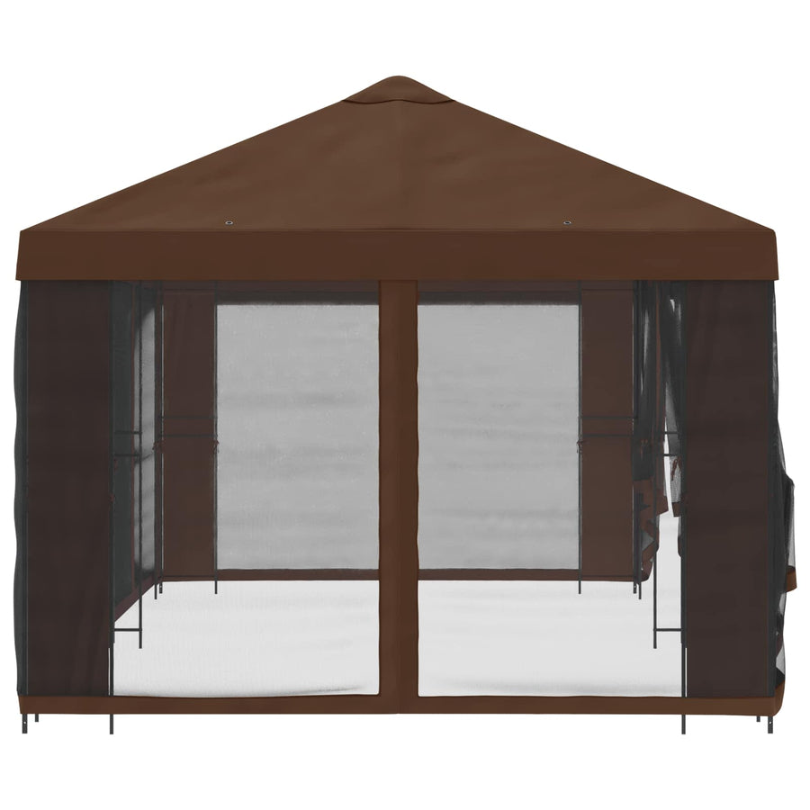 Paviljoen met zijwanden 6 x 3 m Bruin Polyester en staal 190