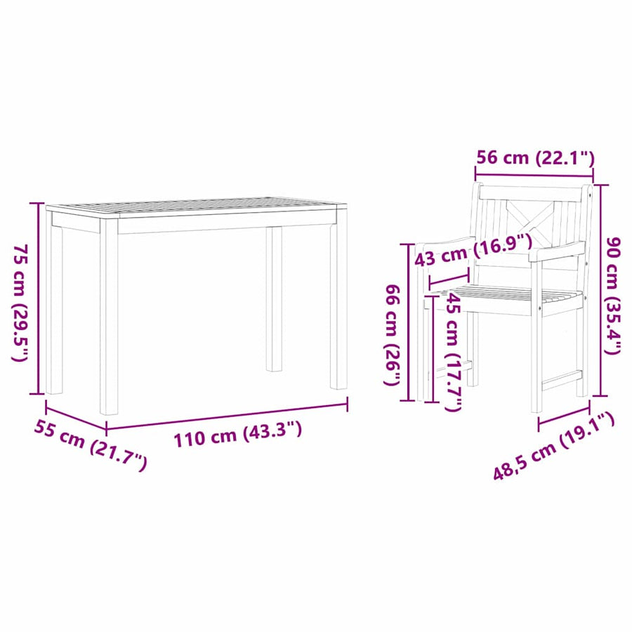 Tuin Eetset 3 pcs Bruin Massief acaciahout