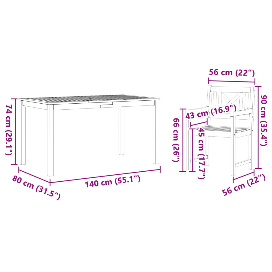 Tuin eettafelset 5 pcs Bruin Massief Acaciahout