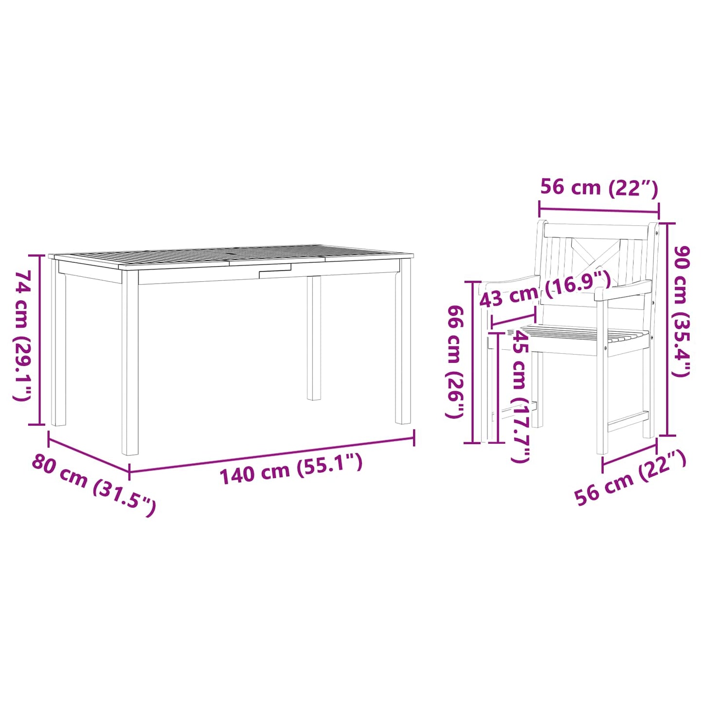 Tuin eettafelset 7 pcs Bruin Massief Acaciahout