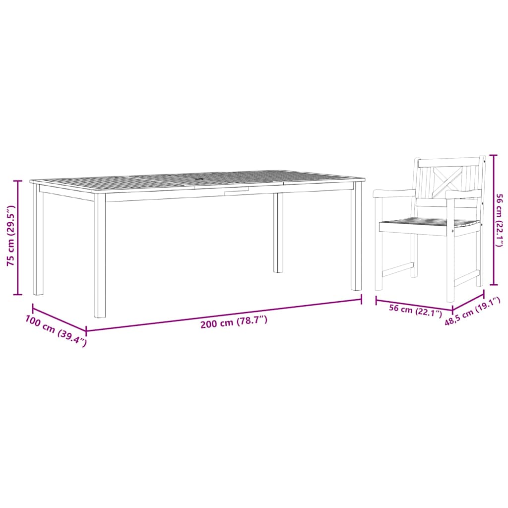 Tuin Eetset 7 pcs Bruin Massief acaciahout