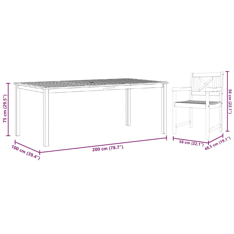 Tuin Eetset 7 pcs Bruin Massief acaciahout