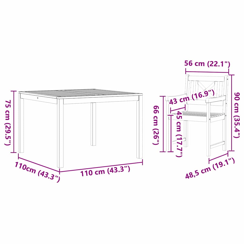 Tuin eettafelset 3 pcs Bruin Massief acaciahout