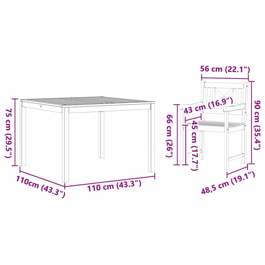 Tuin eettafelset 5 pcs Bruin Massief acaciahout