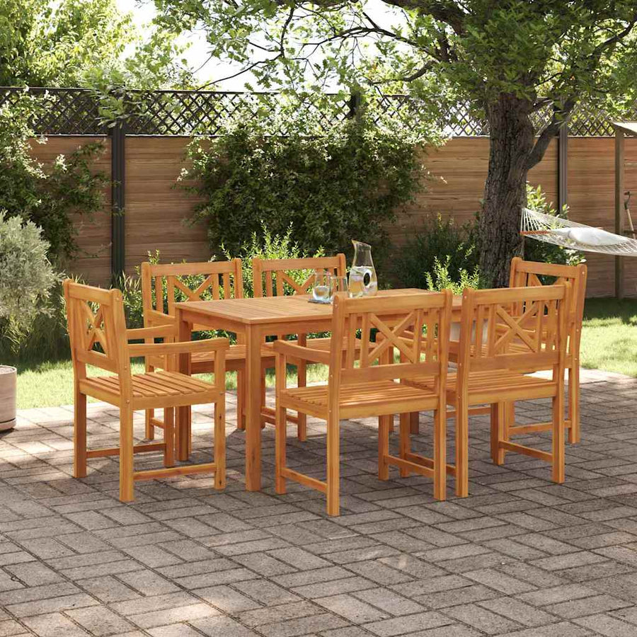 Tuin Eettafelset 7 Pcs Bruin Massief Acaciahout 6-persoons