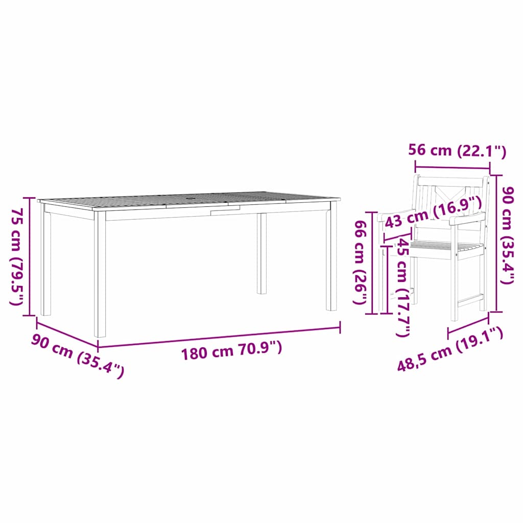 Tuin Eettafelset 7 Pcs Bruin Massief Acaciahout 6-persoons