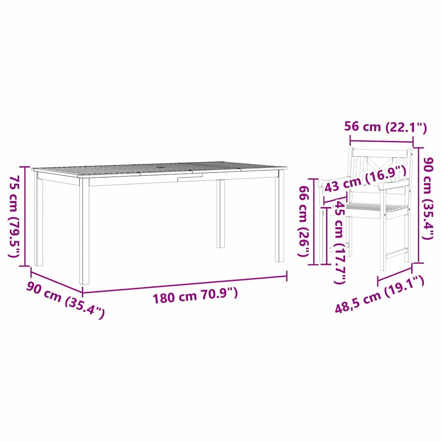Tuin Eettafelset 7 Pcs Bruin Massief Acaciahout 6-persoons
