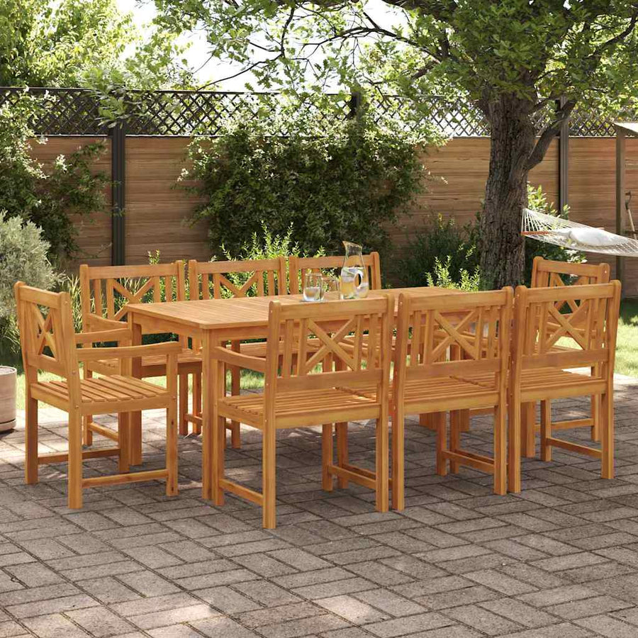 Tuin Eettafelset 9 Pcs Bruin Massief Acaciahout 8-persoons