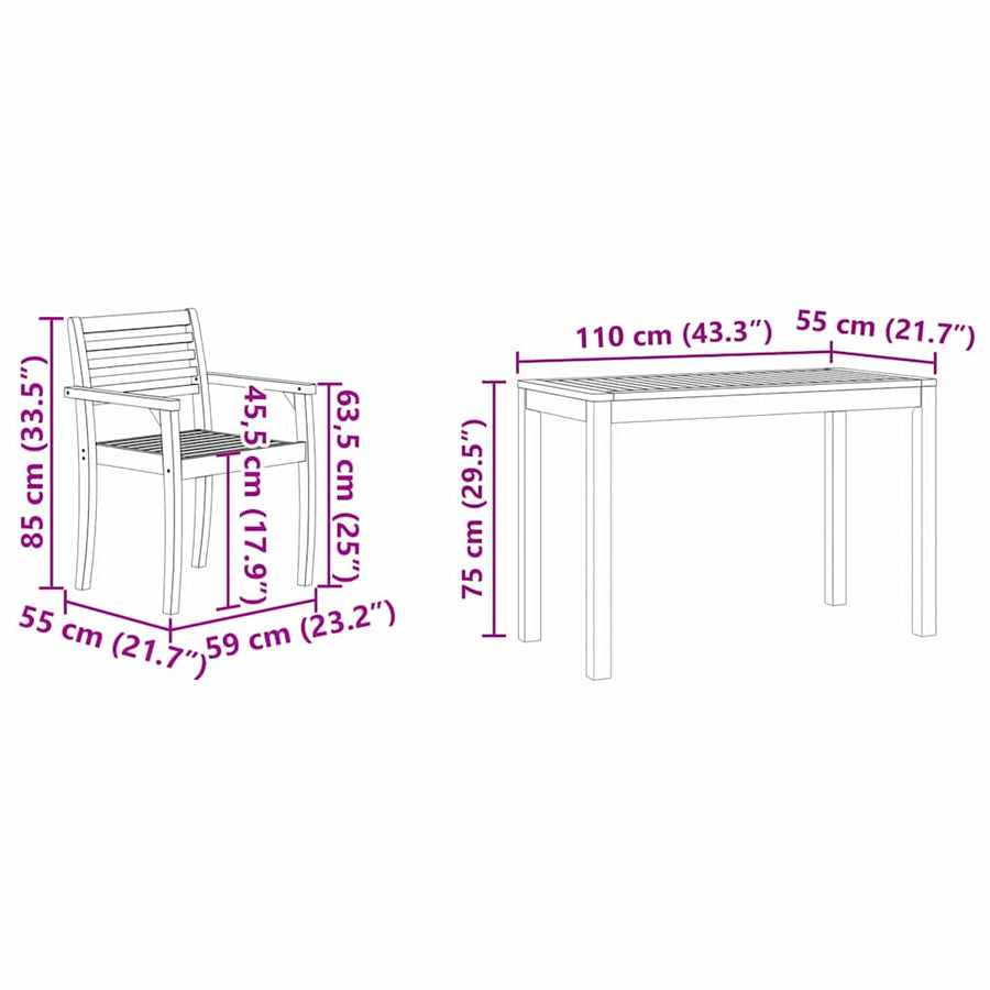 Tuin Eetset 3 pcs Bruin Massief acaciahout