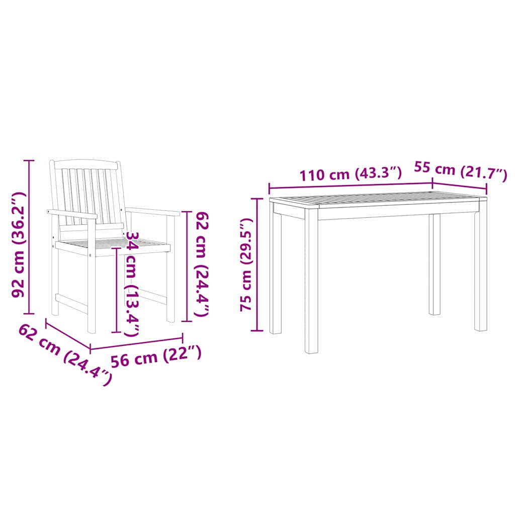 Tuin Eetset 3 pcs Bruin Massief acaciahout